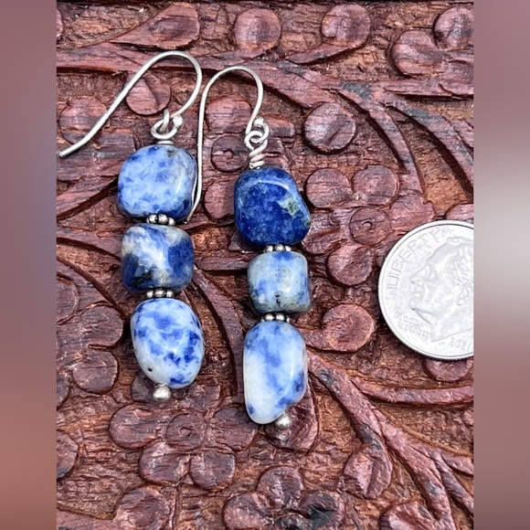 Sodalite on sterling earrings - Picture 2 of 2